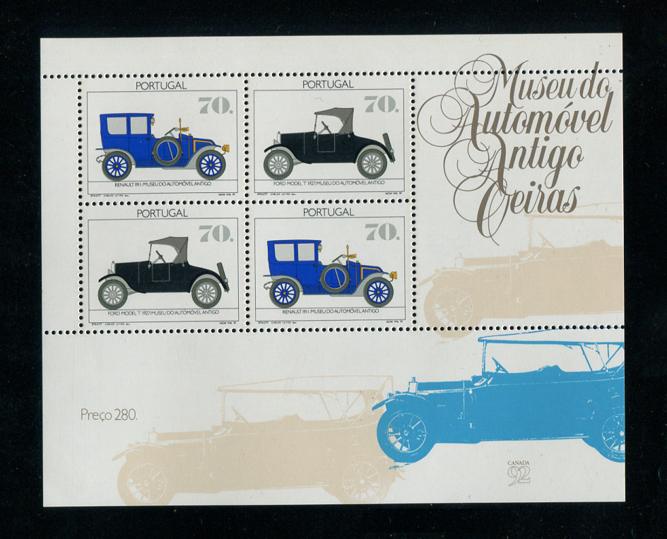 1992 - Bloco nº 127. Museu de Automóvel Antigo Oeiras.  Novo sem charneira. Em boas condições.