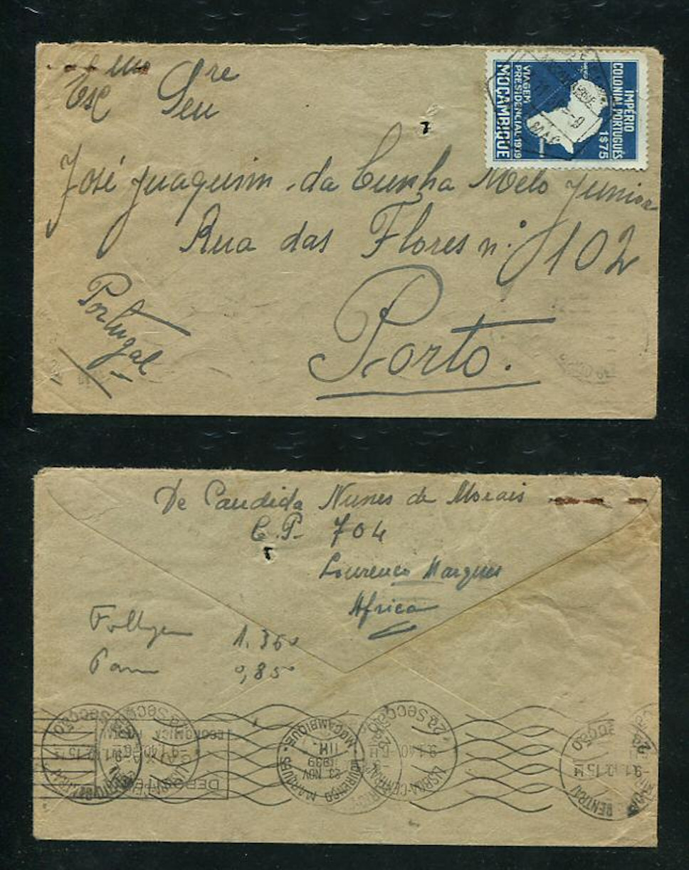 1939 - Carta de Moçambique para o Porto. Selo de 1$75. Em boas condições.