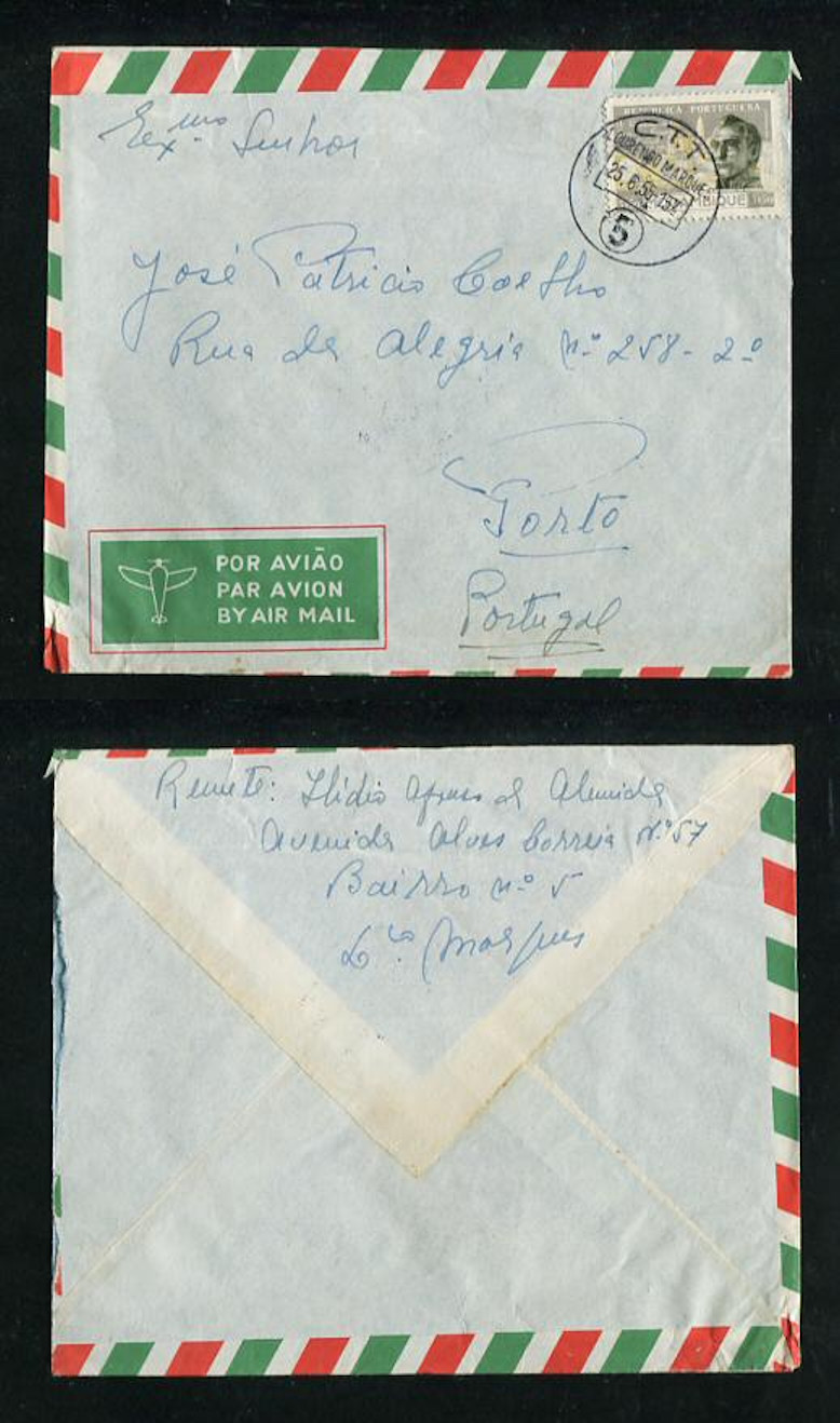 1955 - Carta de Moçambique para Portugal. Selo de 3$50. Em boas condições.
