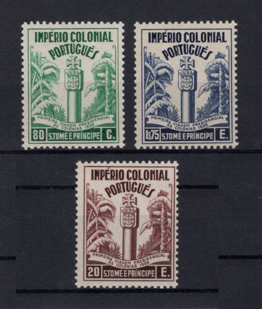 1938 - Afinsa nº 316/318. Primeira Viagem Presidencial ao Ultramar. Série completa nova SEM CHARNEIRA (**) e com goma original. Em boas condições.