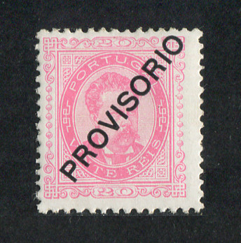 1892 - Afinsa nº 85. D. Luis I com sobrecarga PROVISÓRIO. Selo de 20 reis NOVO, COM CHARNEIRA (*) e goma original. Em boas condições.