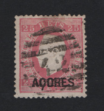 1871/76 - Afinsa nº 19. D. Luis I. Fita direita. Selo de 25 reis usado. Denteado 12 1/2. Carimbo 42 - Angra do Heroísmo (2ª reforma). Em boas condições.