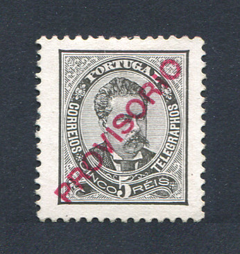 1892 - Afinsa nº 82. D. Luis I com sobrecarga PROVISÓRIO. Selo de 5 reis NOVO, SEM GOMA. Em boas condições.