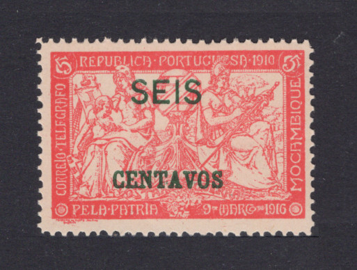 1918 - Afinsa nº 205D. Taxa de Guerra. Selo de 6c/5c novo, COM CHARNEIRA (*) e goma original. Com ERRO ''TELFGRAFO''. Em boas condições.