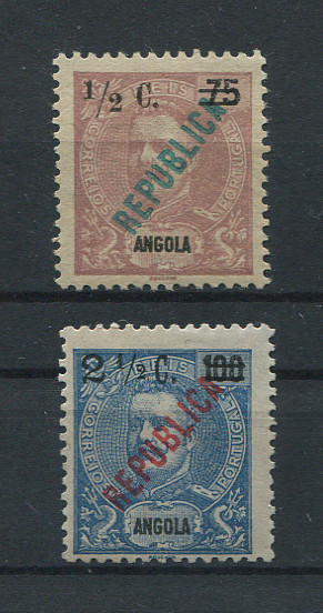 1919 - Afinsa nº 192/193. D. Carlos I com sobretaxa e sobrecarga local REPUBLICA. Série completa nova, SEM GOMA. Em boas condições.