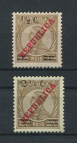 1919 - Afinsa nº 190/191. D. Manuel II com sobretaxa e sobrecarga REPUBLICA. Série completa nova, COM CHARNEIRA (*) e goma original. Em boas condições.