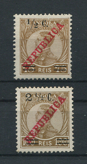 1919 - Afinsa nº 190/191. D. Manuel II com sobretaxa e sobrecarga REPUBLICA. Série completa nova, SEM GOMA. Em boas condições.
