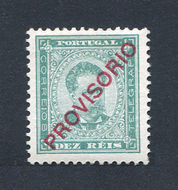 1892 - Afinsa nº 83. D. Luis I com sobrecarga PROVISÓRIO. Selo de 10 reis NOVO, COM CHARNEIRA (*) e goma original. Em boas condições.