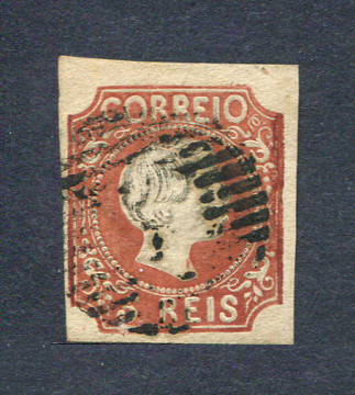 1855/56 - Afinsa nº 5. D. Pedro V, cabelos lisos.Selo de 5 reis usado. Margens pequenas. Em boas condições. EXEMPLAR de 2ª ESCOLHA.