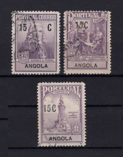 1925 - Imposto Postal nº 1/3. Marquês de Pombal. Série completa USADA. Em boas condições.
