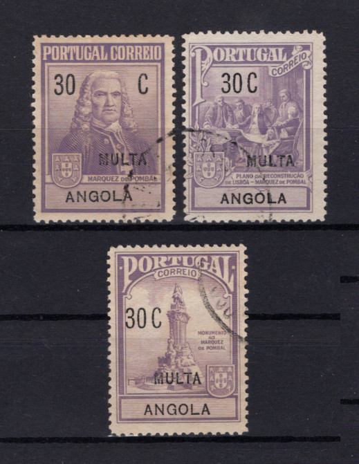 1925 - Imposto Postal Porteado nº 1/3. Marquês de Pombal. MULTA. Série completa USADA. Em boas condições.