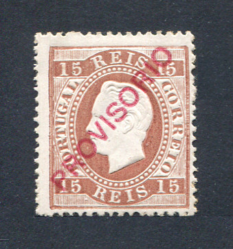 1892 - Afinsa nº 84g. D. Luis I com sobrecarga PROVISÓRIO. Selo de 15 reis NOVO, COM CHARNEIRA (*) e goma original. Papel porcelana, denteado 13 1/2. Em boas condições.