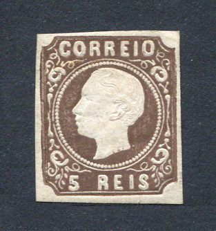 1862/4 - Afinsa nº 14 (novo). D. Luís I. Selo de 5 reis NOVO COM CHARNEIRA (*) e goma original. Cunho III. Margens pequenas, mas em boas condições. EXEMPLAR DE 2ª ESCOLHA.