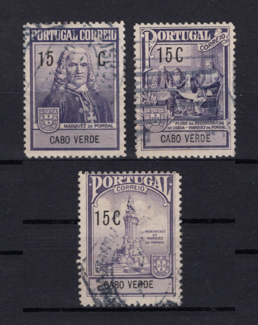 1925 - Imposto Postal nº 1/3. Marquês de Pombal. Série completa USADA. Em boas condições.