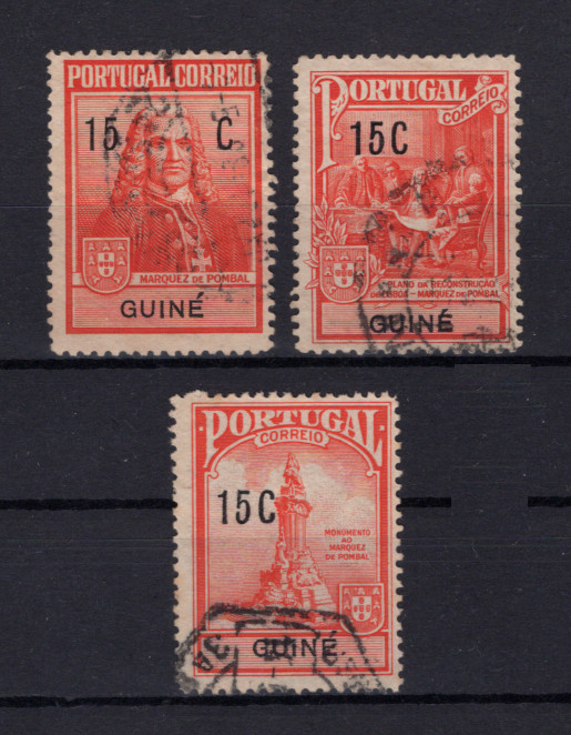 1925 - Imposto Postal. Afinsa nº 5/7. Marquês de Pombal. Série completa USADA. Em boas condições.