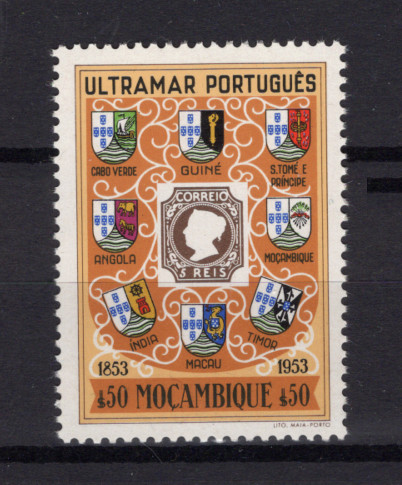 1953 - Afinsa nº 410. Centenário do Selo Postal Português. Selo de $50 novo, COM CHARNEIRA (*) e goma original. Em boas condições.