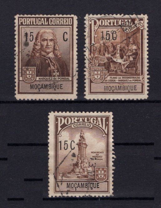 1925 - Imposto Postal nº 5/7. Marquês de Pombal. Série completa USADA. Em boas condições.