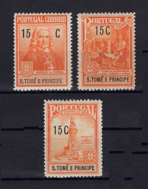 1925 - Imposto Postal nº 1/3. Marquês de Pombal. Série completa nova, COM CHARNEIRA (*) e goma original. (a goma nestes selos é sempre um pouco amarela e irregular mas é normal, foram emitidos assim mesmo). Em boas condições.