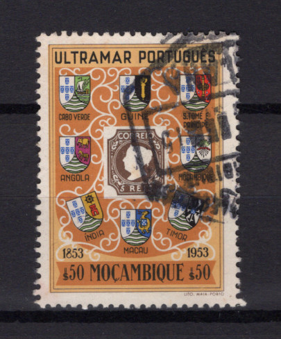 1953 - Afinsa nº 410. Centenário do Selo Postal Português. Selo de $50, USADO. Em boas condições.
