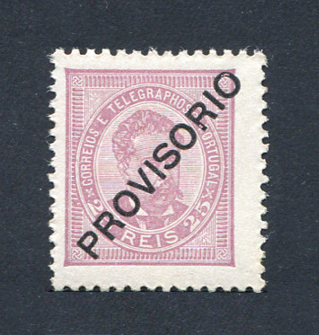 1892 - Afinsa nº 86. D. Luis I com sobrecarga PROVISÓRIO. Selo de 25 reis NOVO, COM CHARNEIRA (*) e goma original. Denteado 11 1/2. Em boas condições.