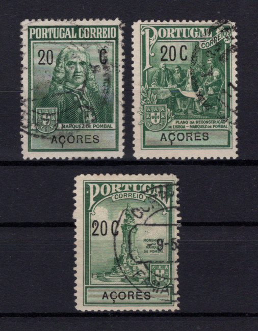 1925 - Imposto Postal Telegráfico. Afinsa nº 14/16. Marquês de Pombal. Série completa USADA. Em boas condições.