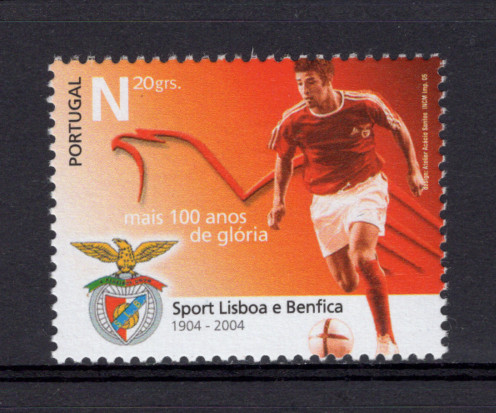 2005 - Afinsa nº 3359. Grandes Clubes de Futebol Centenários - SL Benfica. Série nova sem charneira. Goma Original. Em boas condições.