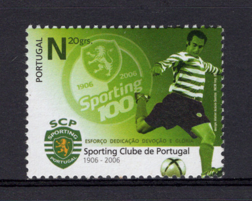 2005 - Afinsa nº 3361. Grandes Clubes de Futebol Centenários - Sporting CP. Série nova sem charneira. Goma Original. Em boas condições.