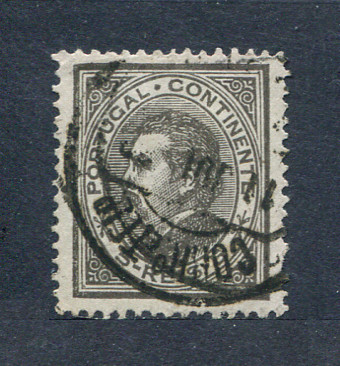 1880/81 - Afinsa nº 52. D. Luis I, de perfil. Selo de 5 reis usado. Papel liso, denteado 12 1/2. Em boas condições.