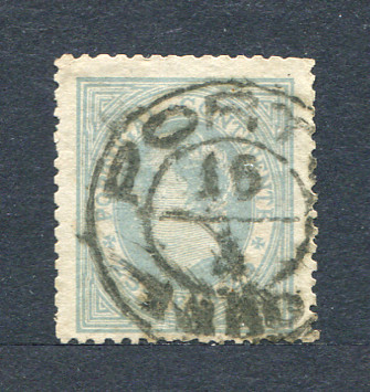 1880/81 - Afinsa nº 53. D. Luis I, de perfil. Selo de 25 reis usado. Papel liso, denteado 12 1/2. Em boas condições.