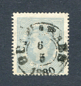 1880/81 - Afinsa nº 53A. D. Luis I, de perfil. Selo de 25 reis usado. Papel liso, denteado 13 1/2. Em boas condições.
