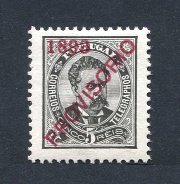 1892 - Afinsa nº 89. D. Luis I com sobrecarga PROVISÓRIO. Selo de 5 reis NOVO, COM CHARNEIRA (*) e goma original. Em boas condições.