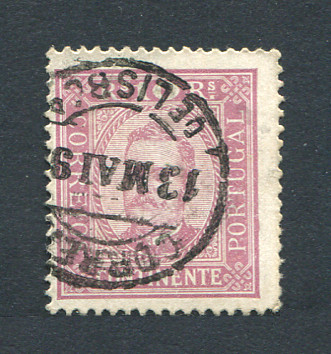 1892 - Afinsa nº 69B. D. Carlos I. Selo de 10 reis usado. Papel porcelana, denteado 13 1/2. Em boas condições.