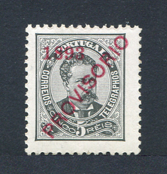1892 - Afinsa nº 89. D. Luis I com sobrecarga PROVISÓRIO. Selo de 5 reis NOVO, COM CHARNEIRA (*) e goma original. Em boas condições.