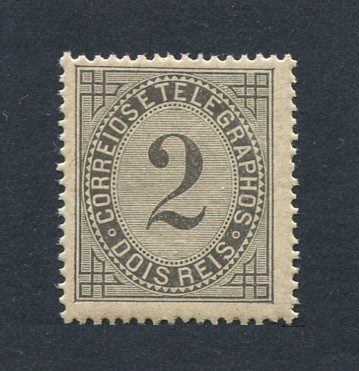 1884 - Afinsa nº 59A. Taxa de Telegramas. Selo de 2 reis NOVO, COM CHARNEIRA (*) e goma original. Papel liso, denteado 13 1/2. Em boas condições.