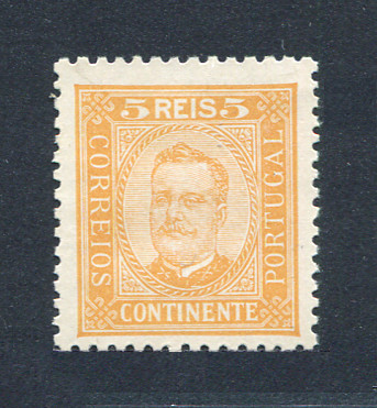 1892 - Afinsa nº 68A. D. Carlos I. Selo de 5 reis NOVO, SEM GOMA. Papel pontinhado, denteado 11 1/2. Em boas condições.