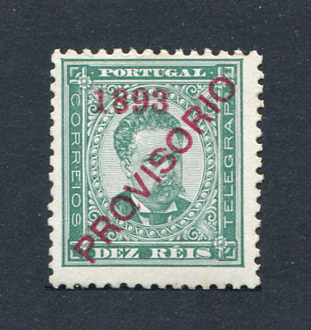 1892 - Afinsa nº 90. D. Luis I com sobrecarga PROVISÓRIO. Selo de 10 reis NOVO, SEM GOMA. Denteado 11 1/2. Em boas condições.