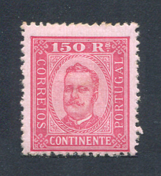 1892 - Afinsa nº 77. D. Carlos I. Selo de 150 reis NOVO, COM CHARNEIRA (*) e goma original. Papel porcelana, denteado 12 1/2. Em boas condições.
