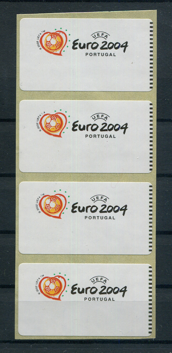 2003 - #25 - Euro 2004. AMIEL. ERRO, OMISSÃO DE TAXA. EM TIRA DE 4. Nova. Autoadesiva. Em boas condições.
