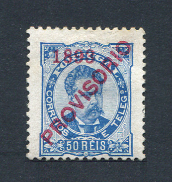 1892 - Afinsa nº 93. D. Luis I com sobrecarga PROVISÓRIO. Selo de 50 reis NOVO, COM CHARNEIRA (*) e goma original. Em boas condições.