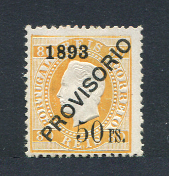 1892 - Afinsa nº 96. D. Luis I com sobrecarga PROVISÓRIO. Selo de 50r/80r NOVO, COM CHARNEIRA (*) e goma original. Em boas condições.