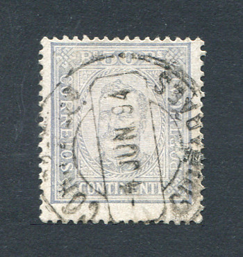 1892 - Afinsa nº 71B. D. Carlos I. Selo de 50 reis usado. Papel porcelana, denteado 13 1/2. Carimbo de Guimarães. Em boas condições.