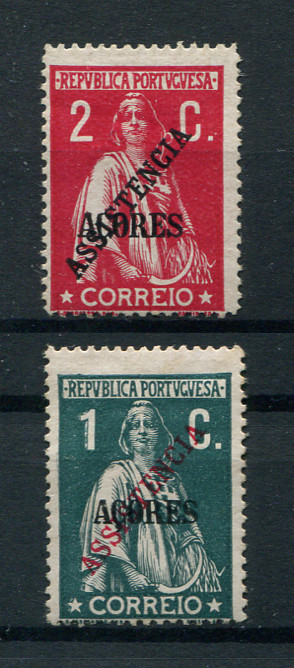 1913 - Imposto Postal Telegráfico. Afinsa nº 3/4. Ceres com sobrecarga REPUBLICA e ASSISTENCIA. Série completa nova, COM CHARNEIRA (*) e goma original. Em boas condições. (LER DESCRIÇÃO/READ)