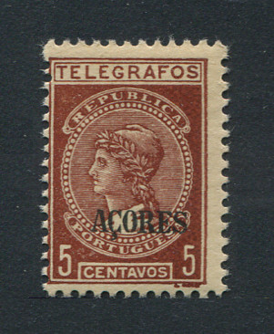 1922 - Imposto Postal Telegráfico. Afinsa nº 9. Telegramas. Selo de 5c novo SEM CHARNEIRA (**) e com goma original. Papel cartolina. Em boas condições.