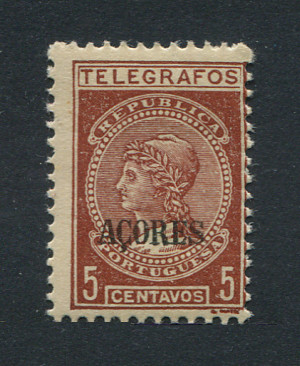 1922 - Imposto Postal Telegráfico. Afinsa nº 9. Telegramas. Selo de 5c novo, COM CHARNEIRA (*) e goma original. Papel cartolina. Em boas condições.