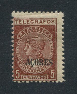 1922 - Imposto Postal Telegráfico. Afinsa nº 9a. Telegramas. Selo de 5c novo, COM CHARNEIRA (*) e goma original. Papel liso. Em boas condições.