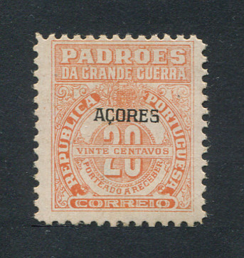 1925 - Imposto Postal Porteado. Afinsa nº 1. Padrões com sobrecarga "Açores". Selo de 20c novo SEM CHARNEIRA (**) e com goma original. (a goma nestes selos é sempre um pouco amarela e irregular mas é normal, foram emitidos assim mesmo). Em boas condições.