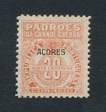 1925 - Imposto Postal Porteado. Afinsa nº 1. Padrões com sobrecarga "Açores". Selo de 20c novo, SEM GOMA. Em boas condições.