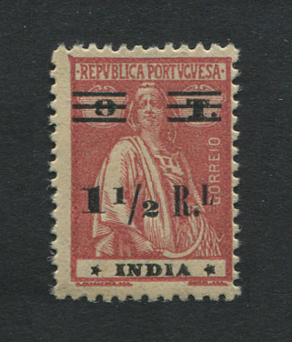 1931 - Afinsa nº 325e. Ceres com sobrecarga. Selo de 1 1/2r/8T novo, sem goma. Papel liso. Estrelas: III-IV (posição normal). Em boas condições.