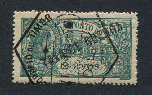 1919 - EMISSÕES GERAIS. Imposto Postal nº 1a. Selo de 2a usado. Papel pontinhado. Com carimbo de Timor (Dilly). Em boas condições.