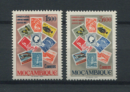 1953 - Afinsa nº 408/409. Exposição Filatélica de Lourenço Marques. Série completa nova, COM CHARNEIRA (*) e goma original. Em boas condições.